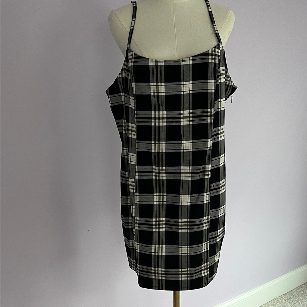 Divided Black and White Checkered Mini Dress